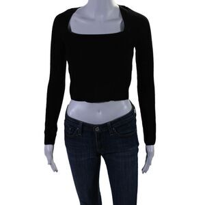 Anna October Womens Wool Knitted Square Neck Crop Top Black Size S